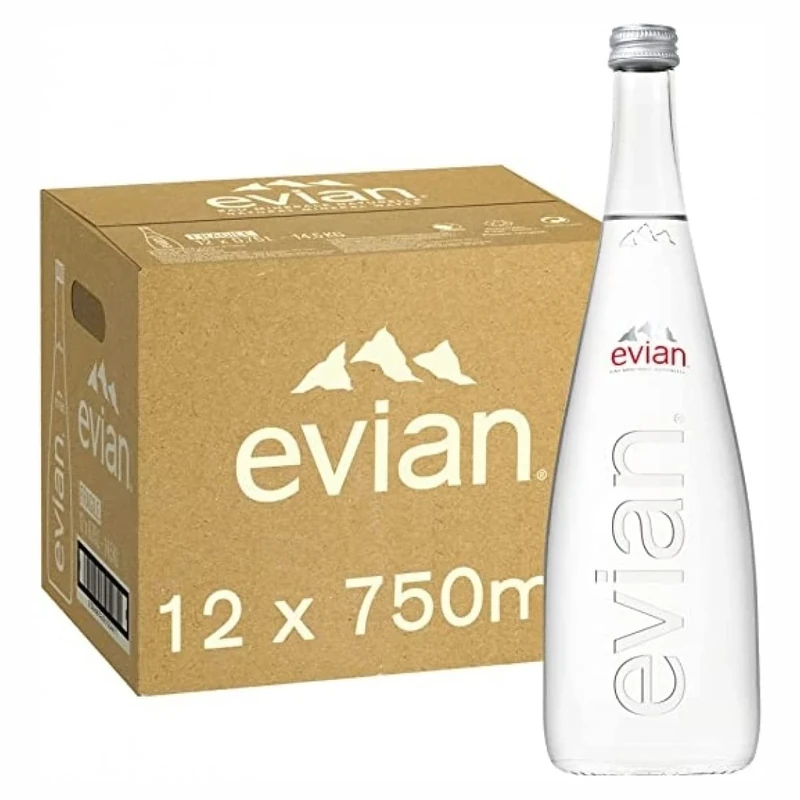 ( 12 Pack ) Evian Still Natural Mineral Water Glass Bottle 750ml