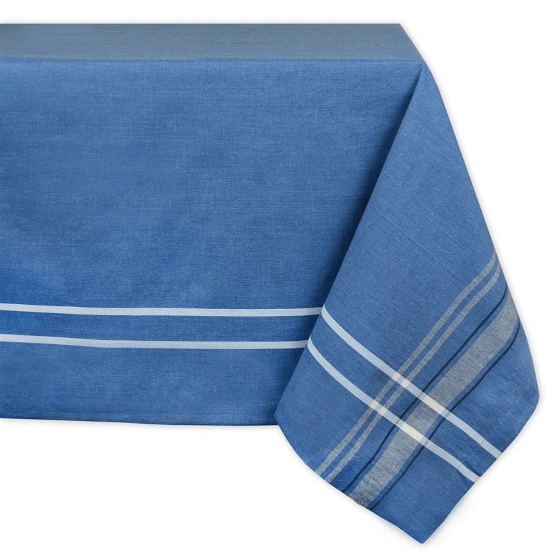 DII French Stripe Tabletop Collection Farmhouse Style Dining Table Linen Tablecloth, 60x120, Blue Chambray