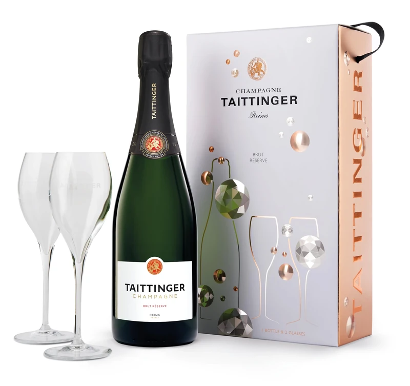 Taittinger Brut Réserve Non Vintage Champagne and Glasses Gift Set 75cl