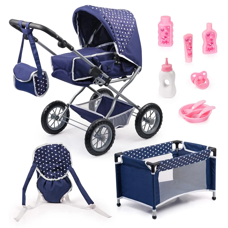 Bayer Design Dolls Pram, Stroller Combi Grande Set with bag, carrier, travel bed, accessories