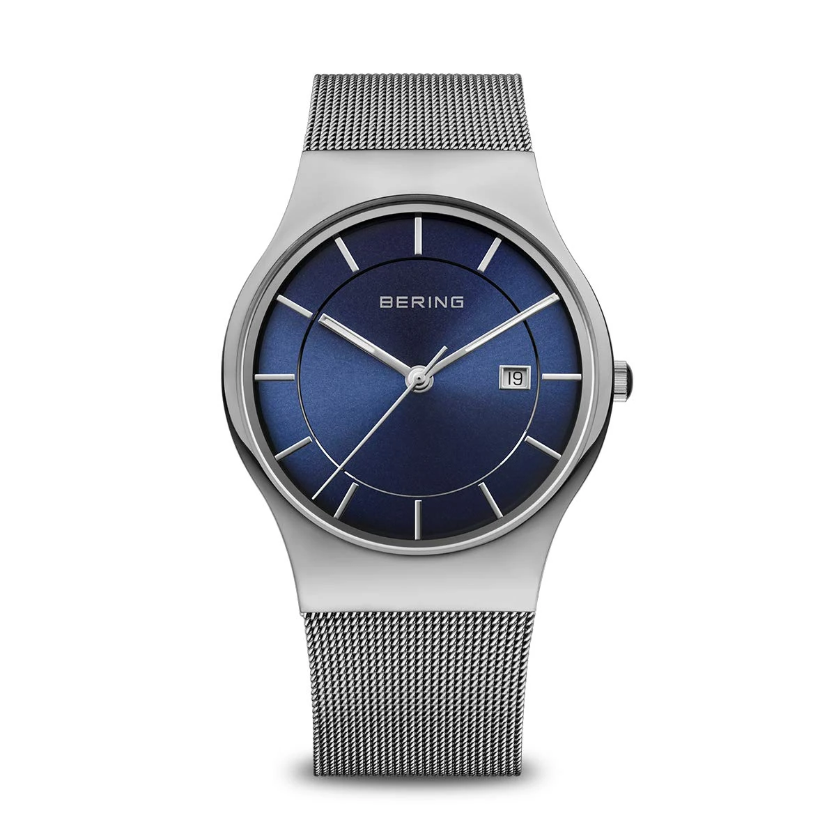 BERING Men Analog Quartz Watch 11938-003, Silver/Blue, 38 mm
