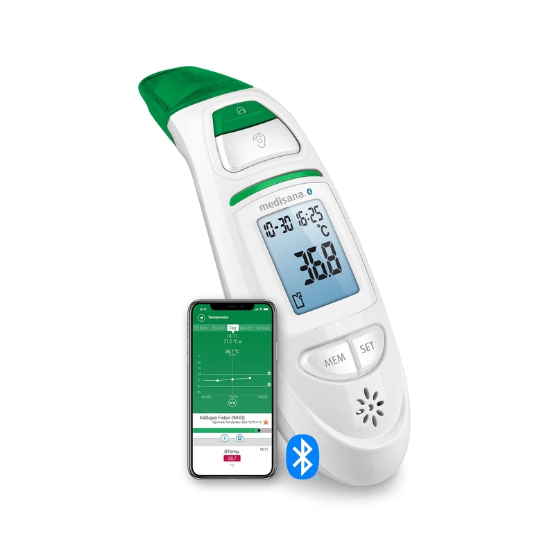 Medisana TM 750 connect digital thermometer for adults, temperature thermometer for kids, baby and newborn, baby thermometer, temperature gun, forehead thermometer and in ear thermometer for children