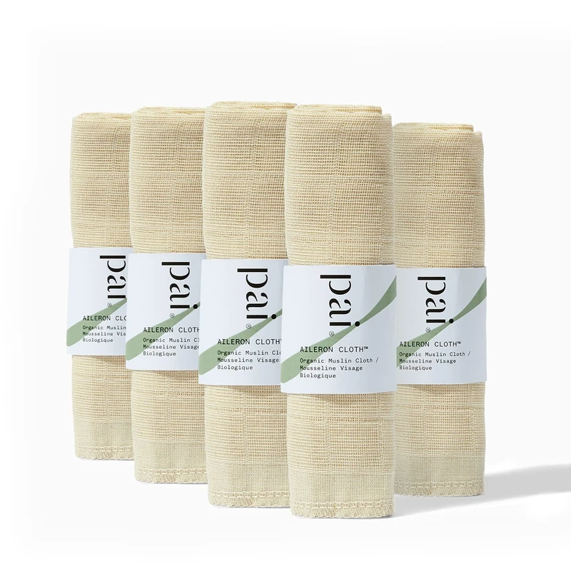 Pai Skincare The Aileron Cleansing Face Cloth Pack of 5, Organic Muslin Cloths for Gentle Exfoliation, Double-Layered Cotton, Muslin Face Cloths for All Skin Types, Reusable & Vegan-Friendly