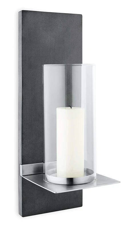 blomus Wall Holder w/Candle, sm, Metal, Grey, H 38 cm, W 13 cm, T 15 cm, Matte Stainless Steel