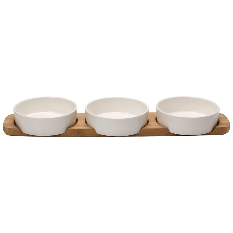 Villeroy & Boch Pizza Passion Toppings Plate, 4 pieces, Premium Porcelain/Bamboo