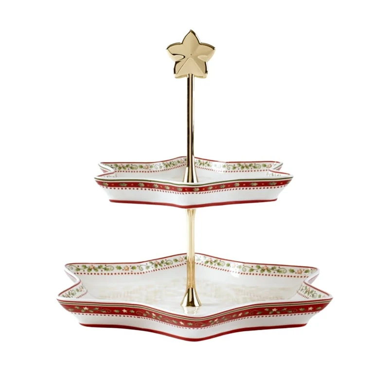 Villeroy & Boch – Winter Bakery Delight Tiered Cake Stand Red and Beige, Christmas, Decoration, Dining Room Decor, Premium Porcelain, Metal, Silicone