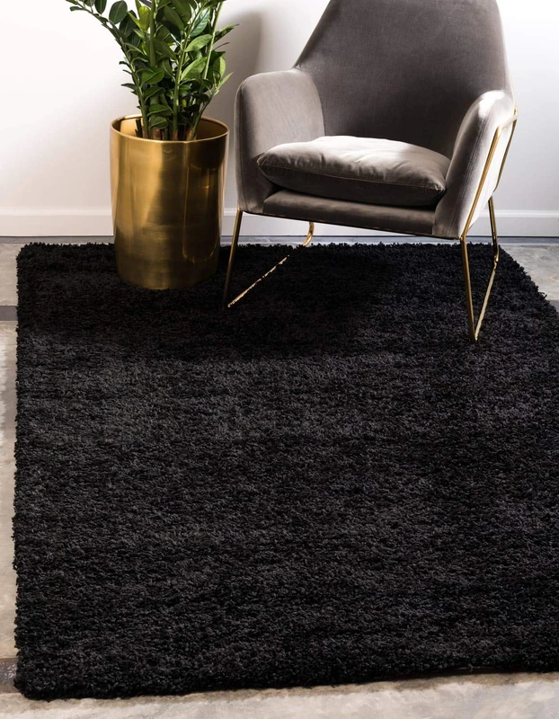 Unique Loom Solo Solid Shag Collection Area Rug- Modern Plush Rug Lush & Soft (4' 0 x 6' 0 Rectangular, Jet Black) - Image 1