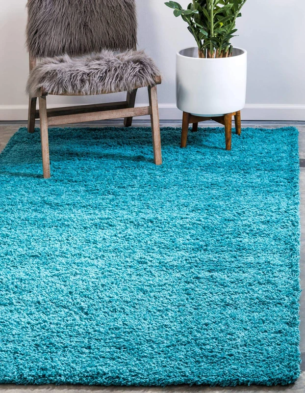 Unique Loom Solo Solid Shag Collection Area Rug- Modern Plush Rug Lush & Soft (5' 0 x 8' 0 Rectangular, Aqua Blue)
