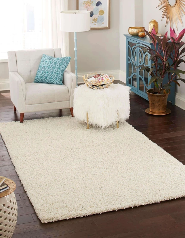 Unique Loom Solo Solid Shag Collection Area Rug- Modern Plush Rug Lush & Soft (4' 0 x 6' 0 Rectangular, Ivory)