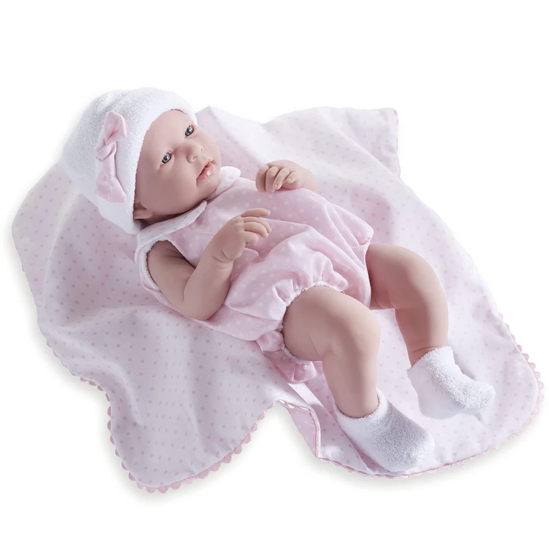 JC Toys 18109 La Newborn-Realistic 17" Anatomically Correct “Real Girl” Baby Doll-All Vinyl in Pink Bubble Suit and Blanket Designed by B