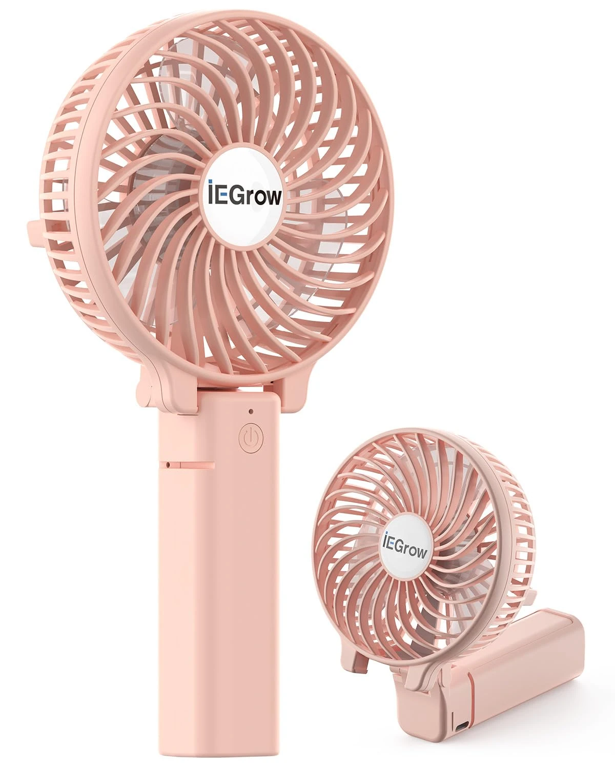 iEGrow Handheld Fan, Portable USB Mini Travel Fan with 2000mAh Rechargeable Battery, 3 Speeds Desk Fan for Home, Office and Travel-Pink