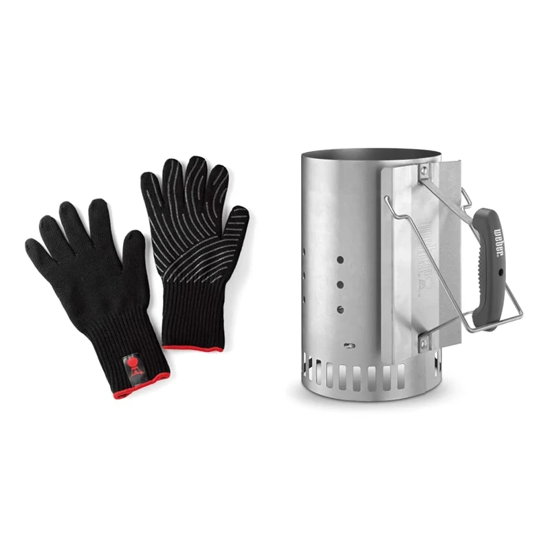 Weber Premium Gloves, Size L/XL, black, heat resistant & 7416 Chimney Starter