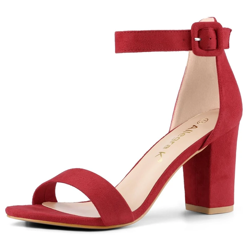 Allegra K Women's Open Toe Chunky High Heel Ankle Buckle Strap Sandals Red 8 UK/Label Size 10 US