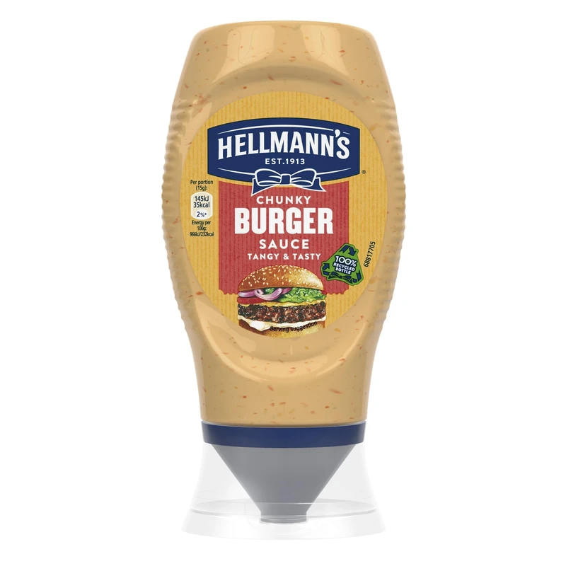 Hellmann's Chunky Burger Sauce Condiment Squeeze Bottle for delicious burgers, wraps or chips 250 ml