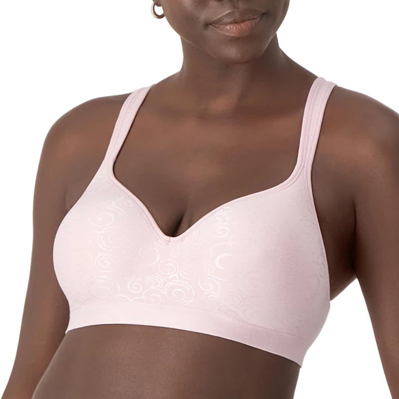Bali Women's Wireless, Comfort Revolution Full-Coverage Wirefree Bra, Moisture-Wicking, Hush Pink Swirl, 40D