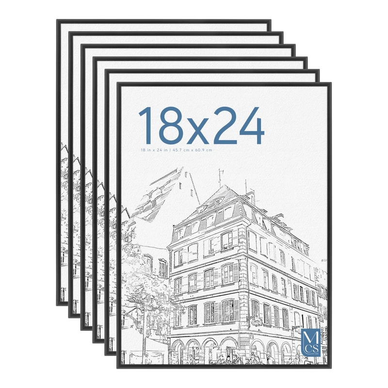 MCS Original Poster Frame 18x24 Black Lightweight Vertical & Horizontal Wall Hanging Large Picture Frame for Posters, Art Prints & Gallery Wall (6-Pack)