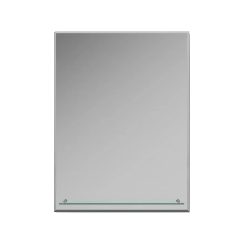 iBathUK Aria Bathroom Mirror Frameless Designer Rectangle Mirror with Glass Storage Shelf, Modern Wall Mounted Clear Silver Glass for Stylish Bathroom Spaces, 600x800mm