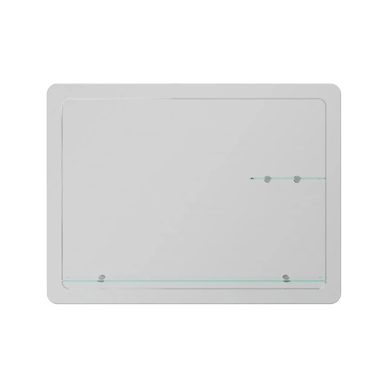 iBathUK Aria Bathroom Mirror Designer Frameless Rectangle Mirror with Glass Storage Shelf, Modern Wall Mounted Clear Silver Glass for Stylish Bathroom Spaces, 600x800mm