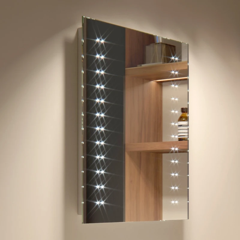 iBathUK Vega Wall Mounted LED Bathroom Mirror, Battery Powered Rectangular Light Up Mirror, Modern Straight Edge Portrait or Landscape in Copper Free Silver Glass, 390 x 500mm