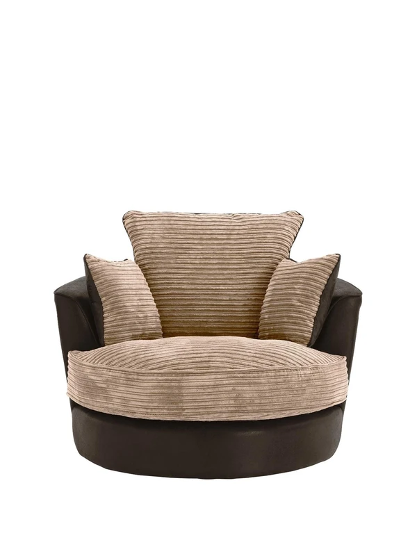 SOFASANDMORE Large Swivel Round Cuddle Chair Fabric Corduroy Chenille Leather Designer Scatter Cushions (Brown)