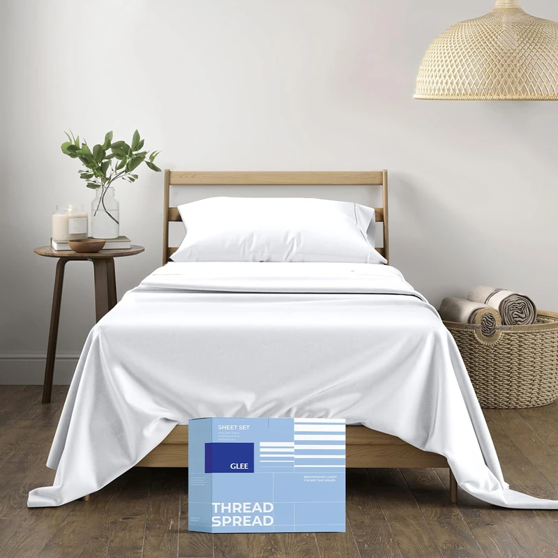 THREAD SPREAD 100% Cotton Twin Sheets for Twin Size Bed - 400 Thread Count 3 Piece Cotton Sheet Set - Ultra Soft, Breathable Cooling Sheet Sets - Deep Pocket Twin Bed Sheets - Sateen Bedsheet (White)