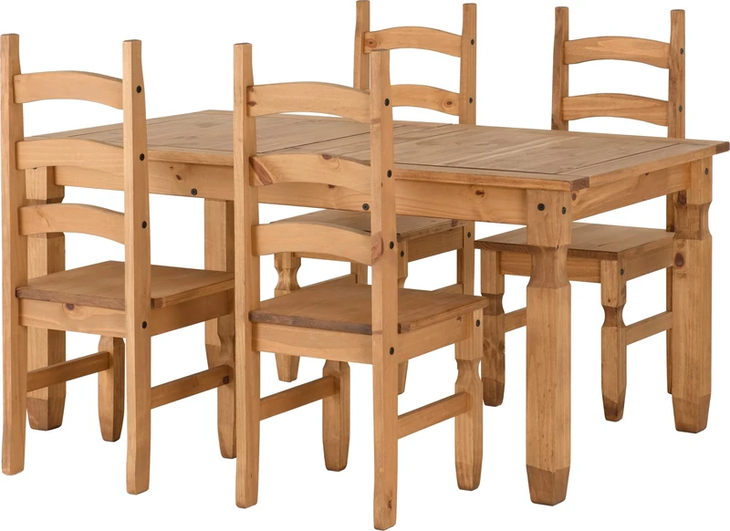 Seconique Corona Extending Dining Set (4 Chairs) in Distressed Waxed Pine