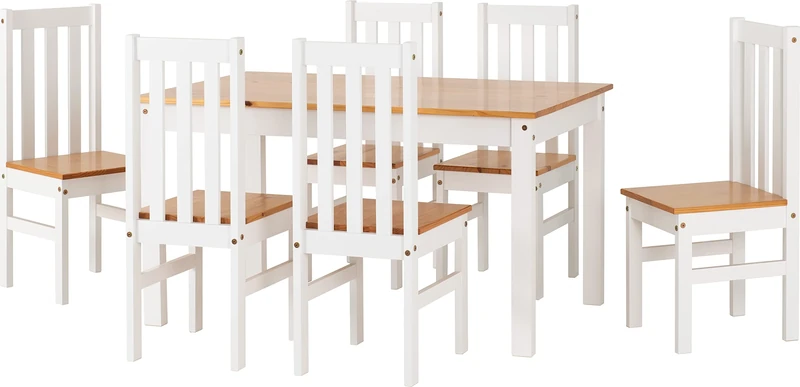 Seconique Ludlow Dining Set with 6 Dining Chairs in White/Oak Effect