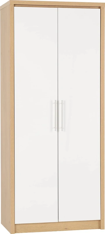 Seconique Seville 2 Door Wardrobe in White Gloss/Light Oak Effect Veneer
