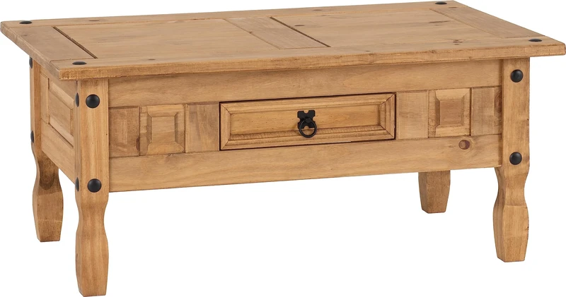 Seconique Corona 1 Drawer Coffee Table in Distressed Waxed Pine