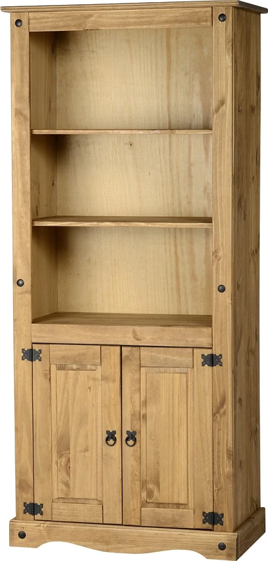 Seconique Corona 2 Door Display Unit/Bookcase in Distressed Waxed Pine