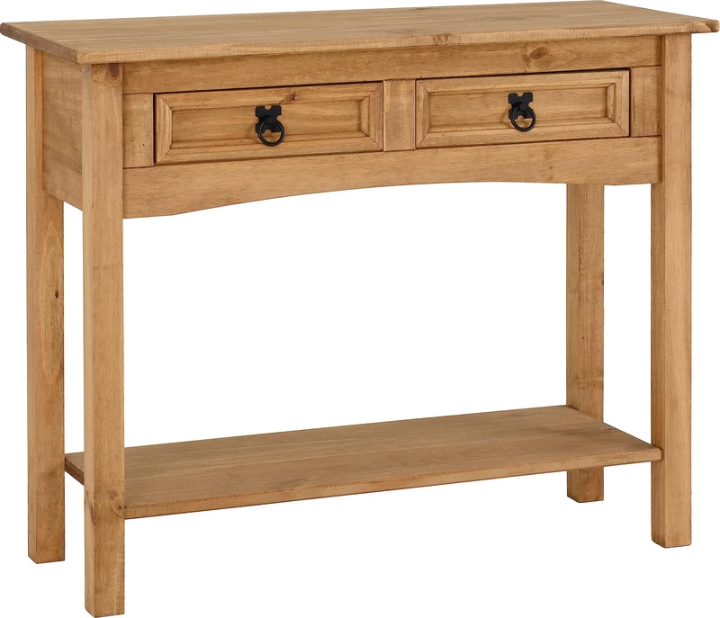 Seconique Corona 2 Drawer Console Table With Shelf in Distressed Waxed Pine