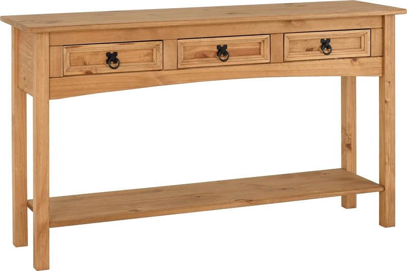 Seconique Corona 3 Drawer Console Table With Shelf in Distressed Waxed Pine