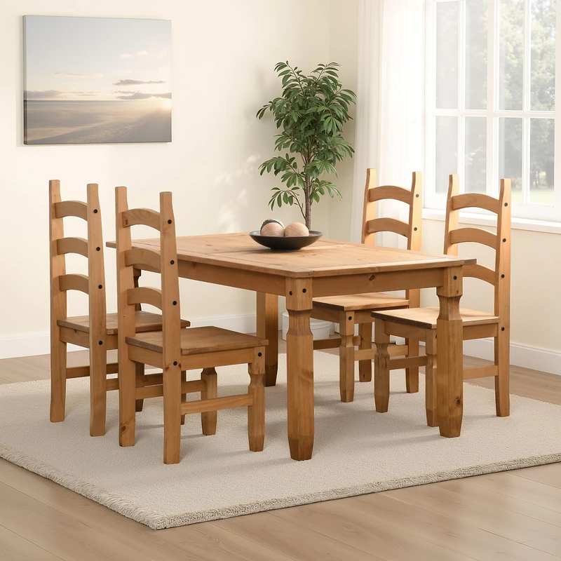 Seconique Corona 5' Dining Set with 4 Dining Chairs in Distressed Waxed Pine