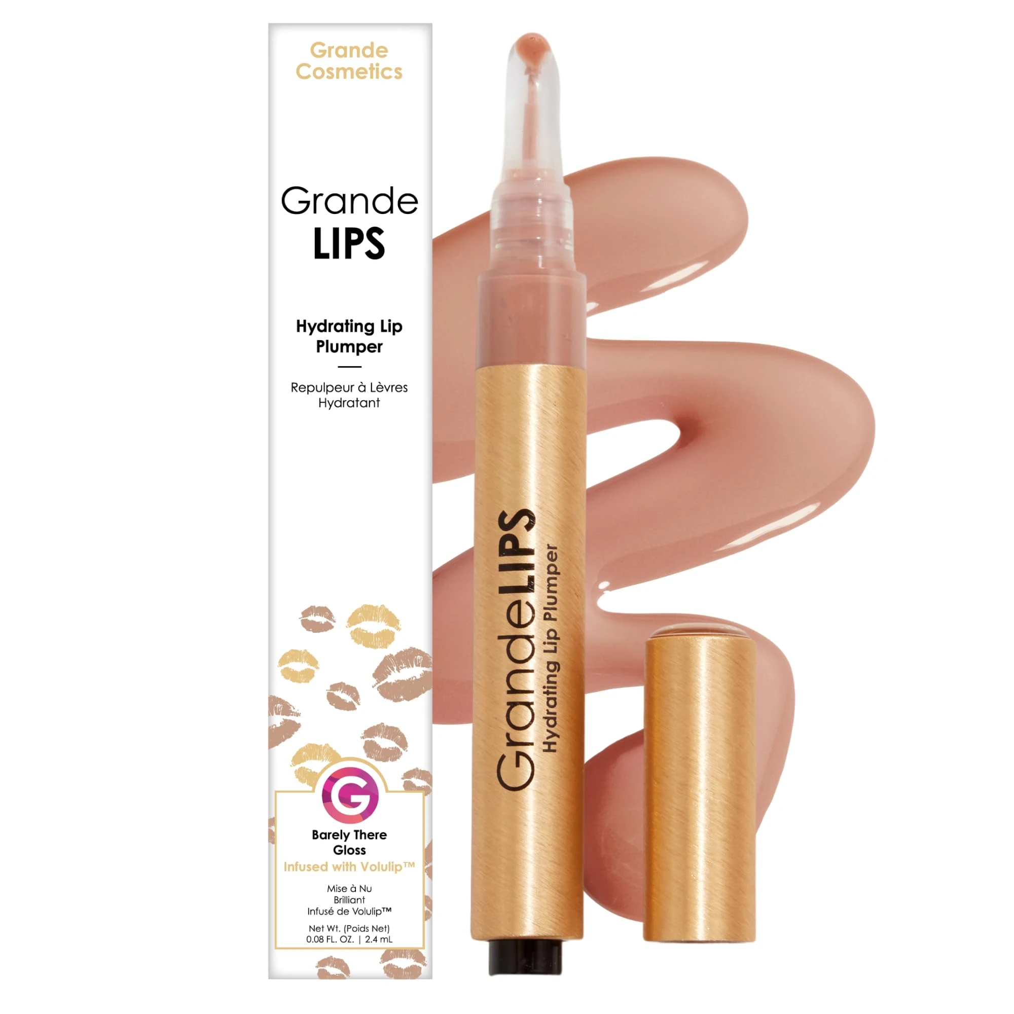 Grande Cosmetics GrandeLIPS Hydrating Lip Plumper - High Gloss, Volumising, and Nourishing - Barely There