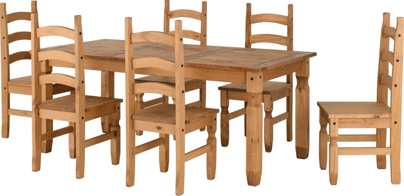 Seconique Corona 6' Dining Set with 6 Dining Chairs in Distressed Waxed Pine