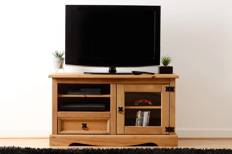 Seconique Corona Entertainment Unit in Distressed Waxed Pine/Glass