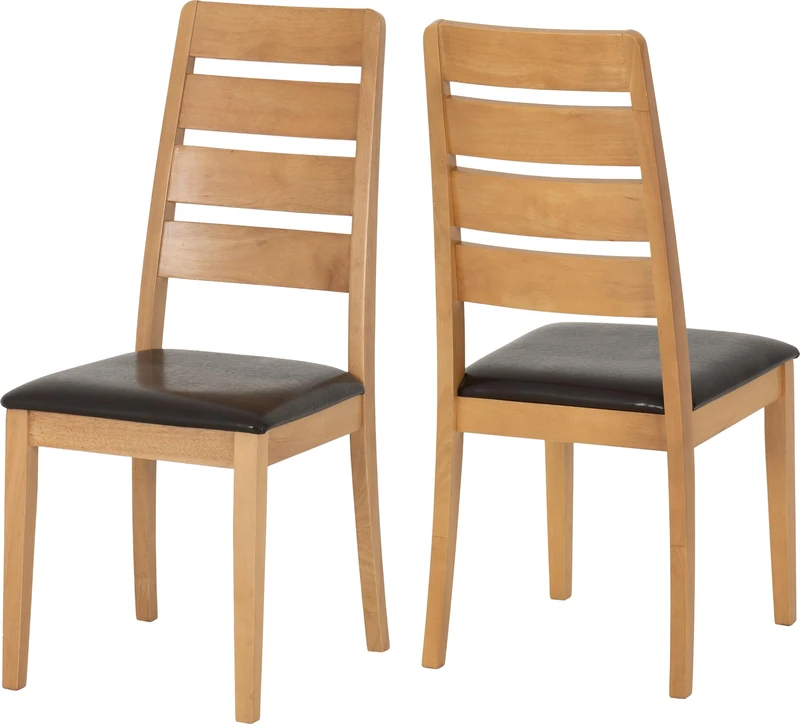 Seconique Logan Chair Set of 2 in Oak Varnish/Brown Faux Leather