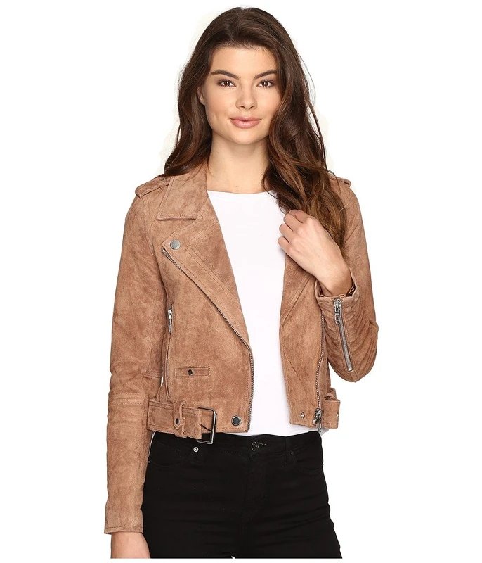[BLANKNYC] Women's Jackets, & Luxury Clothing Cropped Suede Leather Motorcycle Jackets Comfortable Stylish Coats, Coffee Bean, M UK