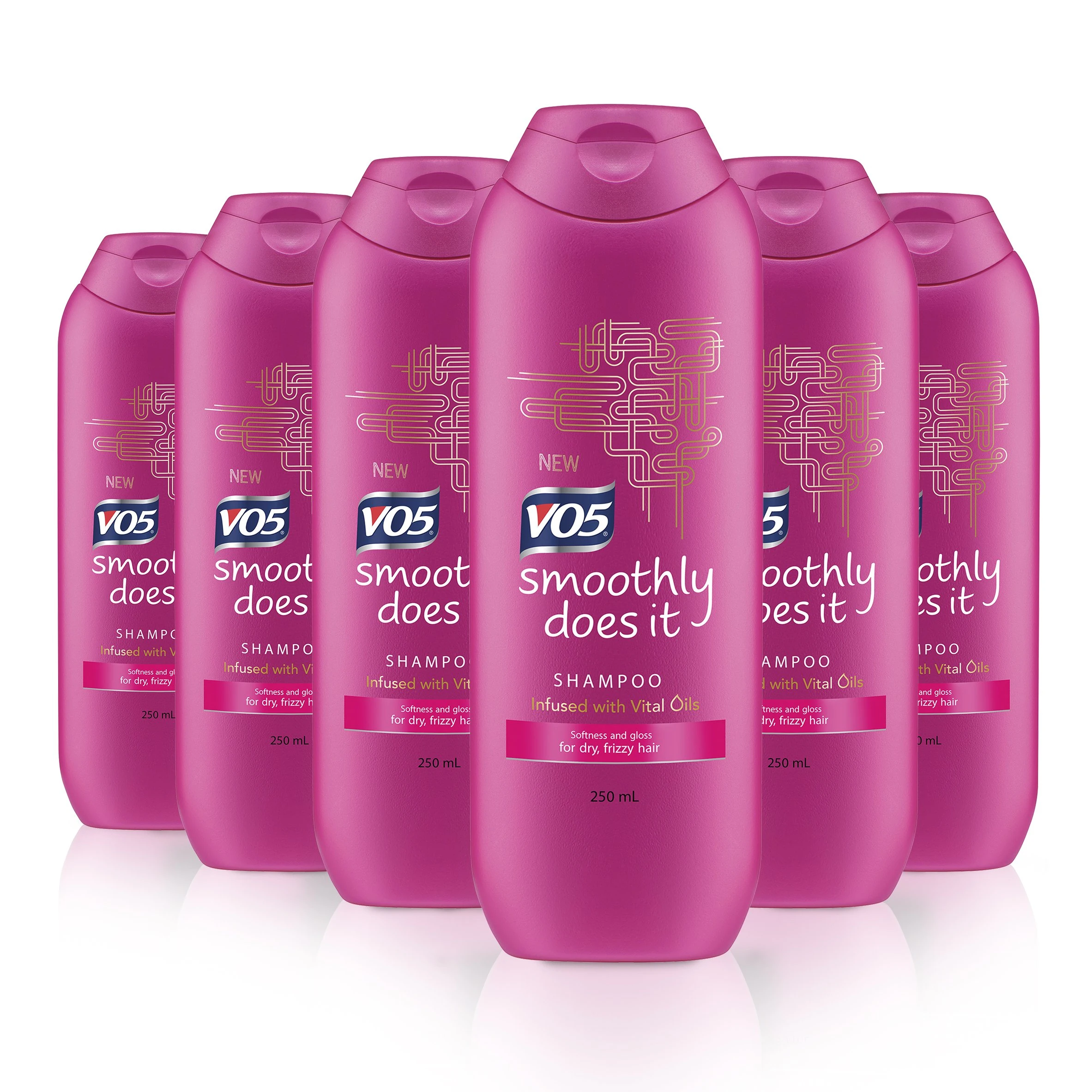 Alberto VO5 Smoothly Does It Shampoo Infused with Vital Oils for Dry, Frizzy Hair, Anti-Frizz and Shine, 250ml, Pack of 6