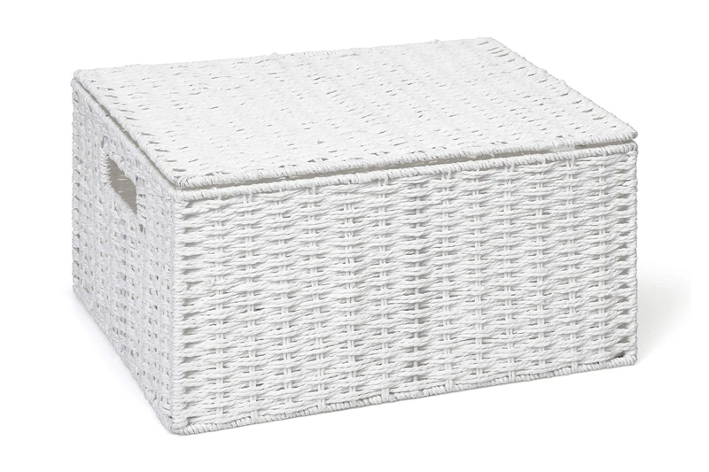ARPAN Paper Rope Storage Basket Box With Lid - White (Xlarge) - Image 1