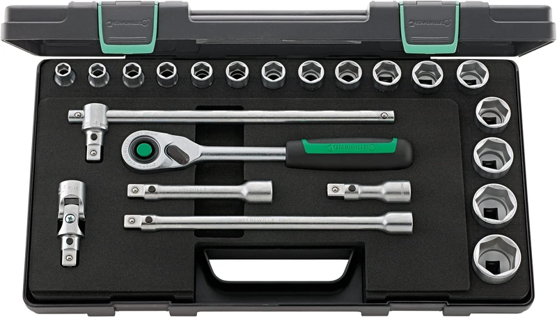 Stahlwille 52/16/6QR KN Socket Set with QuickRelease, 22 Piece (Alloy Steel, Silver/Black, Metric)