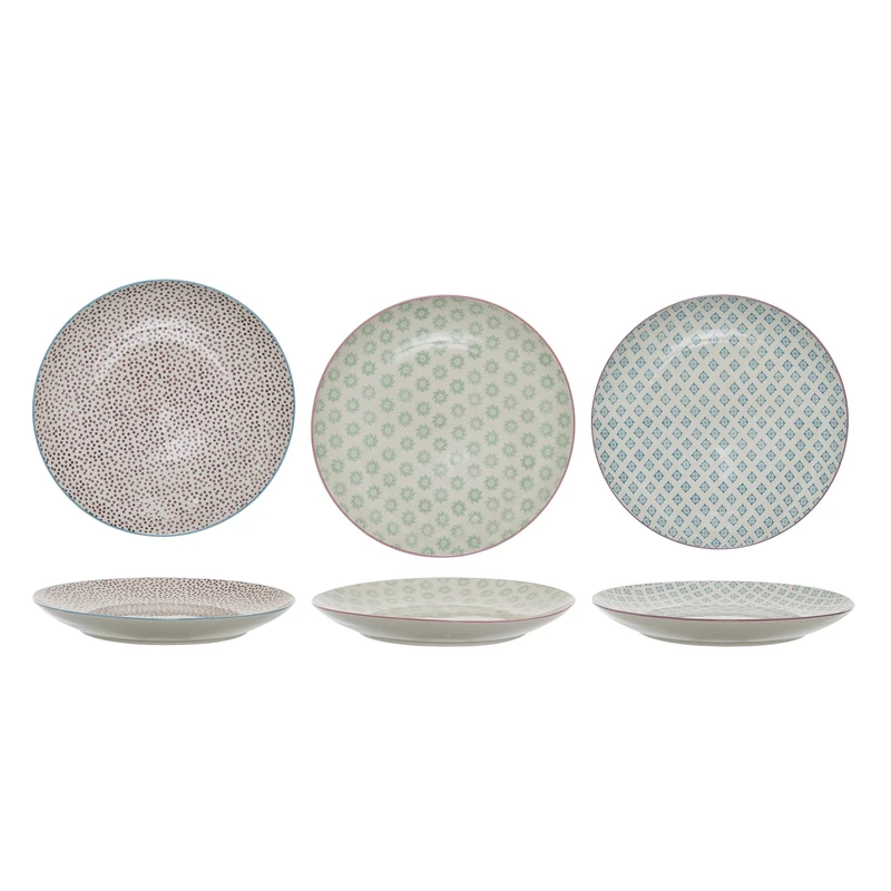 Bloomingville Patrizia Green Purple Blue Ceramic Plates Set of 3 25 cm
