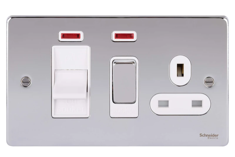 Schneider Electric GU4501WPC Ultimate Low Profile Polished Chrome White Insert 45A Cooker Control Unit + neon
