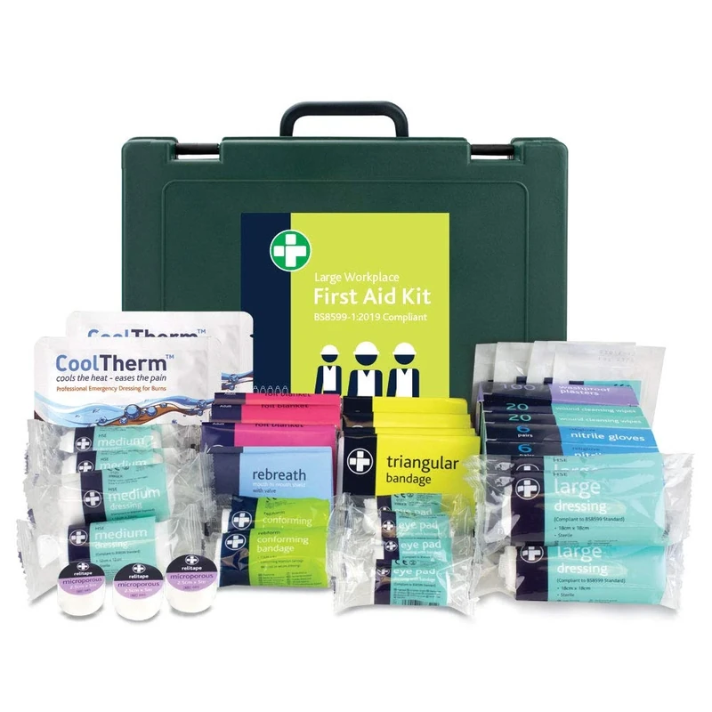 Reliance Medical Large Workplace First Aid Kit - Complete Safety Compliance, Ideal for Workplace, Includes Bandages, Dressings and Emergency Tools, Green Cambridge Box