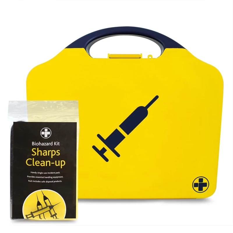 Reliance Medical 5 Application Sharps Clean-Up Kit - Complete with Safe Disposal Products, Handling and Protective Items, Meets HSE Standards, Packaged in Black and Yellow Aura Box for Maximum Safety