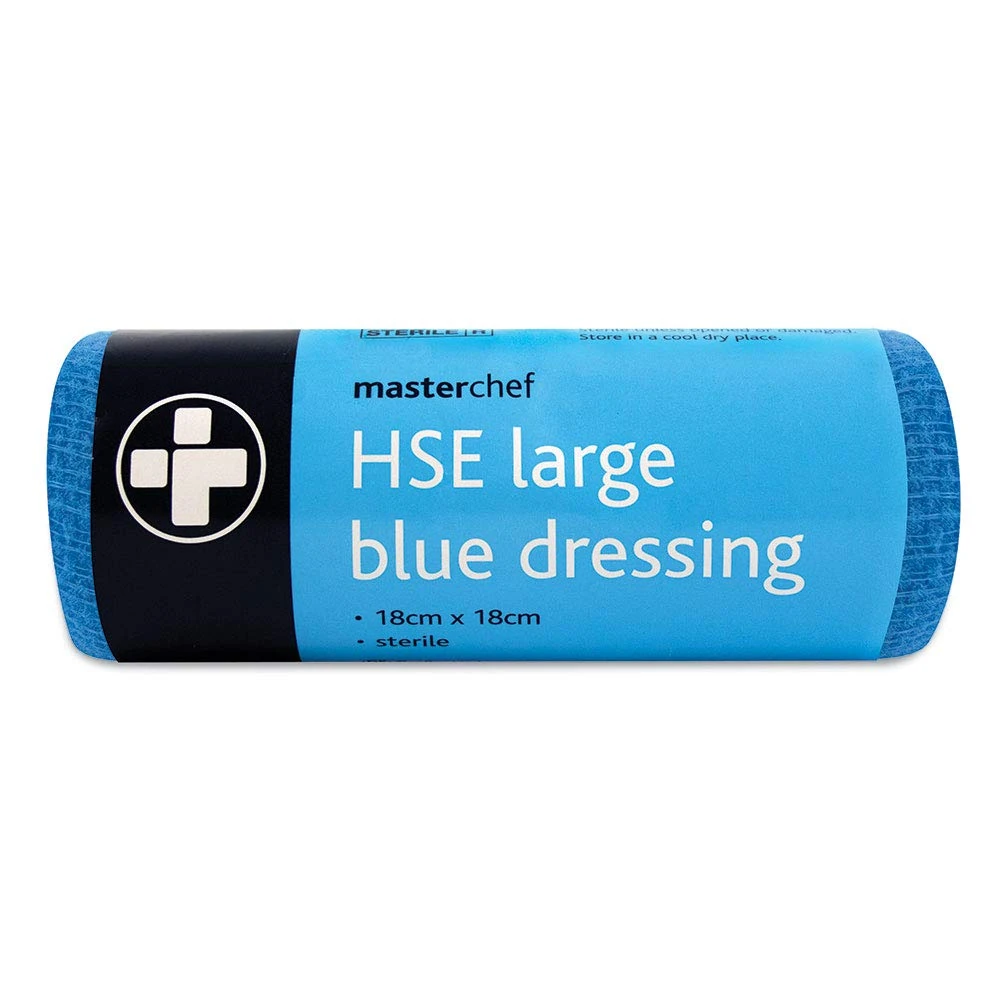 Reliance Medical HSE Dressing - Ideal for Food Environments, Wound Care, Sterile and Hygiene, Prevent Food Contamination, Large, 18 cm W x 18 cm L, Blue (Pack of 10)