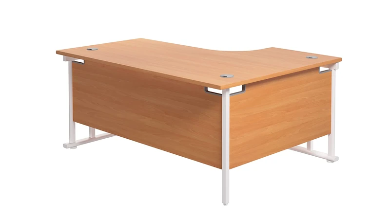 Office Hippo - L Shaped Office Desk 160 x 120cm. Large Corner Computer Desk for Home Office With Integrated Cable Ports, Ideal for Work, Study, Gaming and Hobby Workstation (Beech/White)