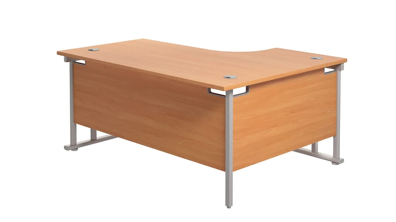 Office Hippo - L Shaped Office Desk 160 x 120cm. Large Corner Computer Desk for Home Office With Integrated Cable Ports, Ideal for Work, Study, Gaming and Hobby Workstation (Beech/Silver)
