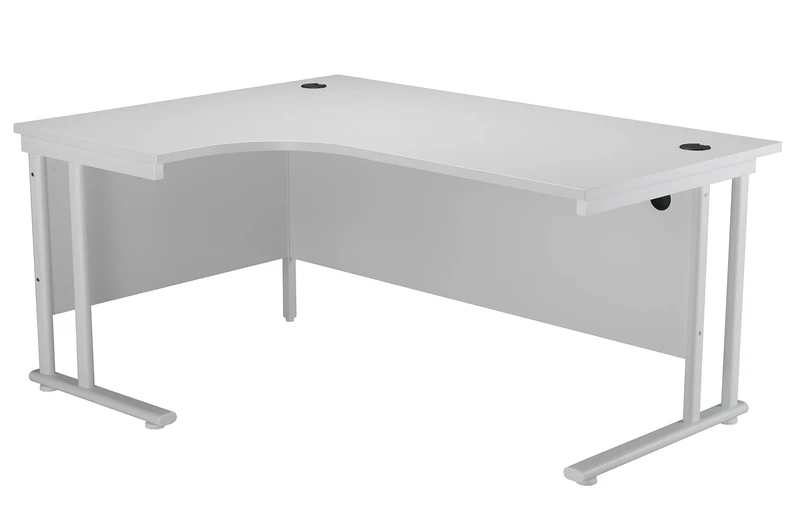 Office Hippo - L Shaped Office Desk 160 x 120cm. Large Corner Computer Desk For Home Office With Integrated Cable Ports, Ideal For Work, Study, Gaming And Hobby Workstation (White/White)