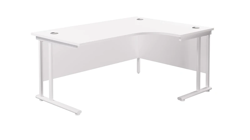 Office Hippo - L Shaped Office Desk 160 x 120cm. Large Corner Computer Desk for Home Office With Integrated Cable Ports, Ideal for Work, Study, Gaming and Hobby Workstation (White/White)